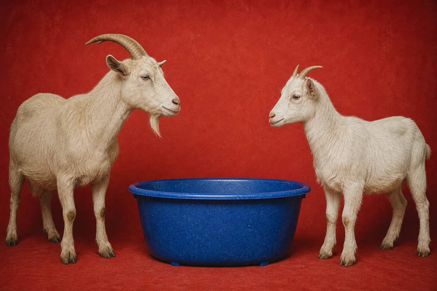 The old GOAT and the grown next GOAT meet across the same blue bathtub